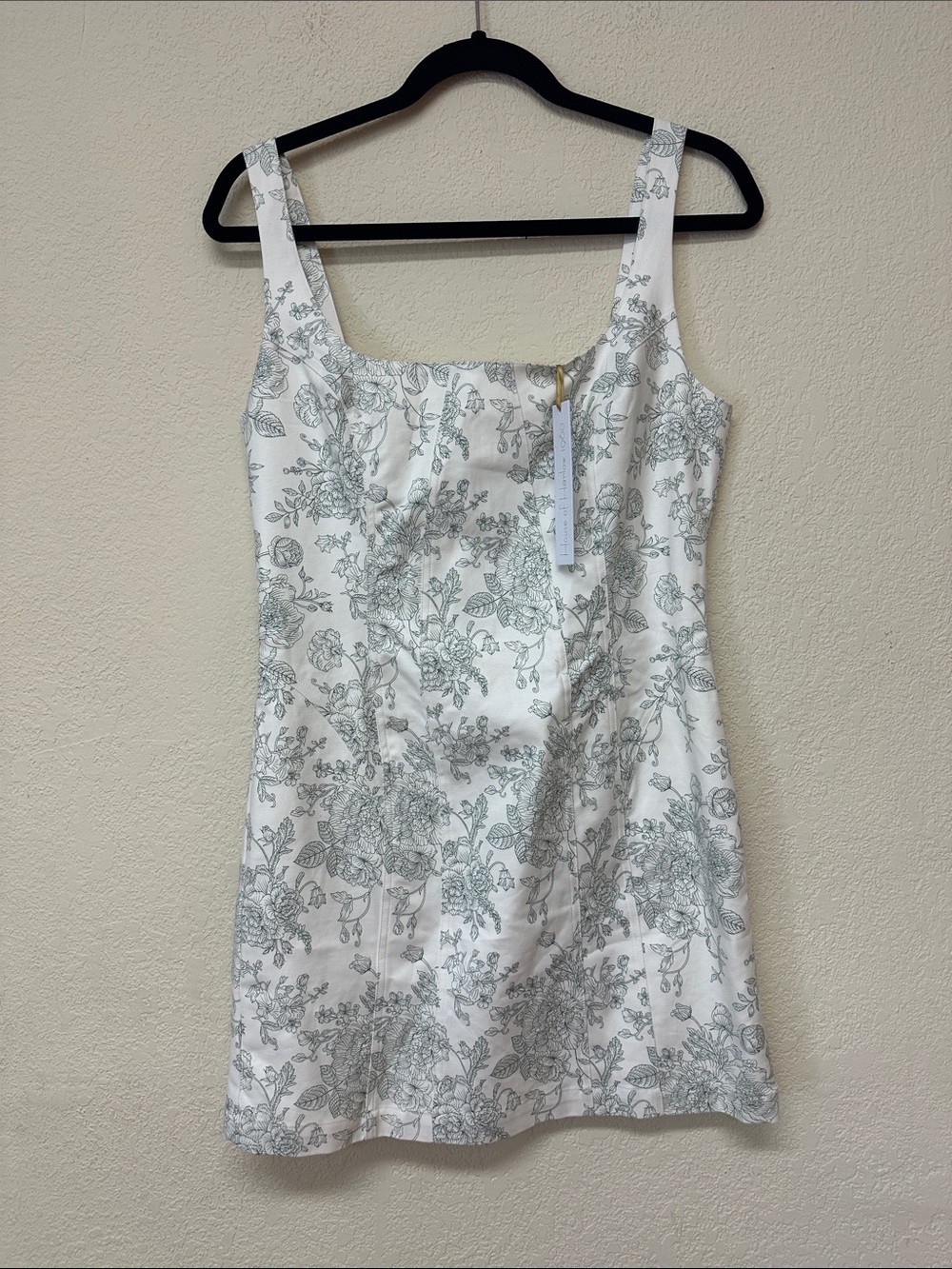 House of Harlow NWT Floral Print White & Sage Square Neck Mini Dress size 10